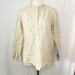 J.Crew Baird McNutt Top Irish Linen Collarless Long Sleeve Natural Beige Size 0